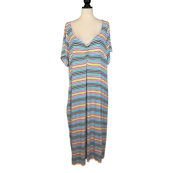 Lane Bryant Midi Dress Rainbow Stripe V-Neck with Pockets NWT Size 26/28 B32#25 - Picture 1 of 11
